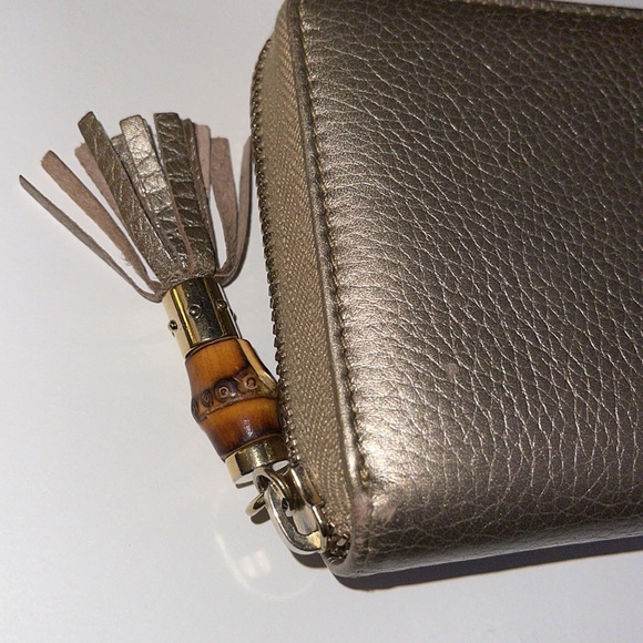 Gucci Gold Leather Bamboo Tassel Zip Around Wallet - Picture 2 of 8